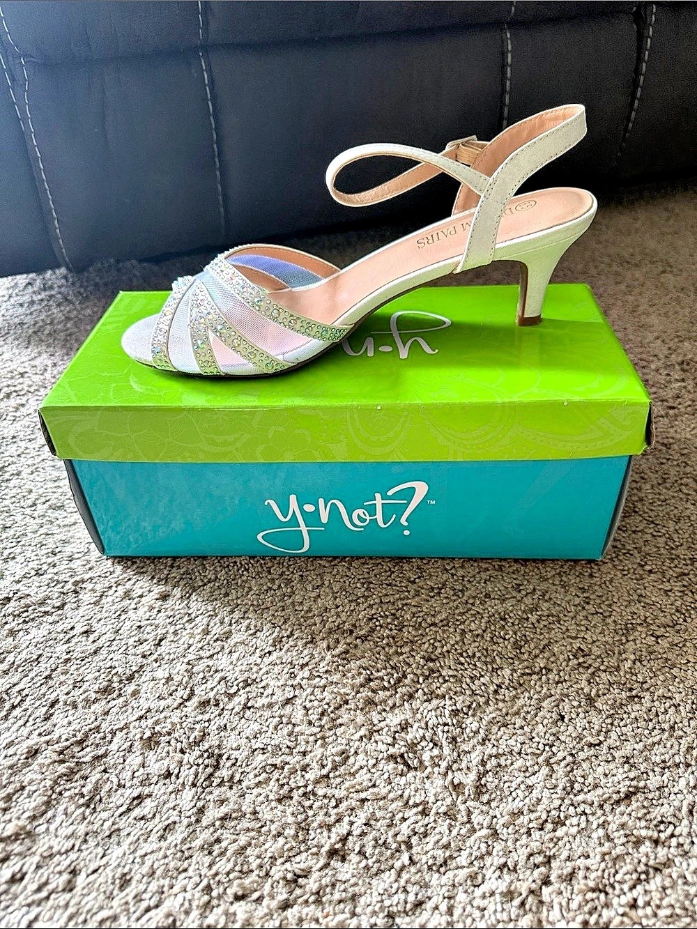 Y-NOT? Strappy Heels in Pink & Green Like New